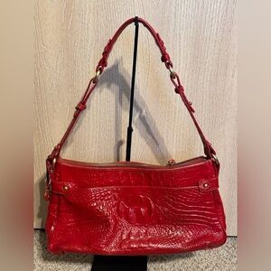 Brahmin Fire Engine Red Leather Croc Embossed Shoulder Satchel  Bag